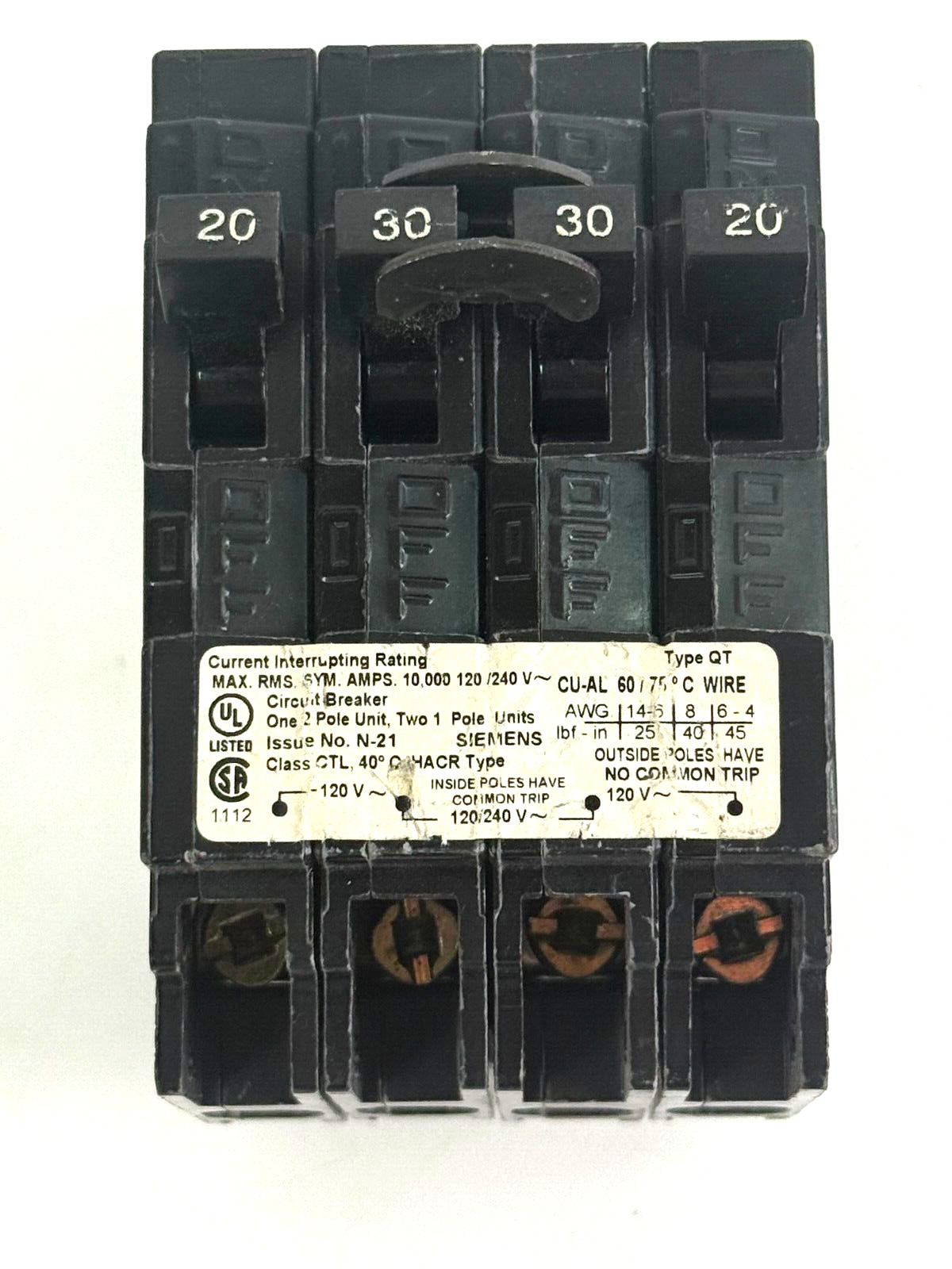 Siemens Q22030CT 30-Amp Double Pole Two 20-Amp Single Pole Circuit Breaker