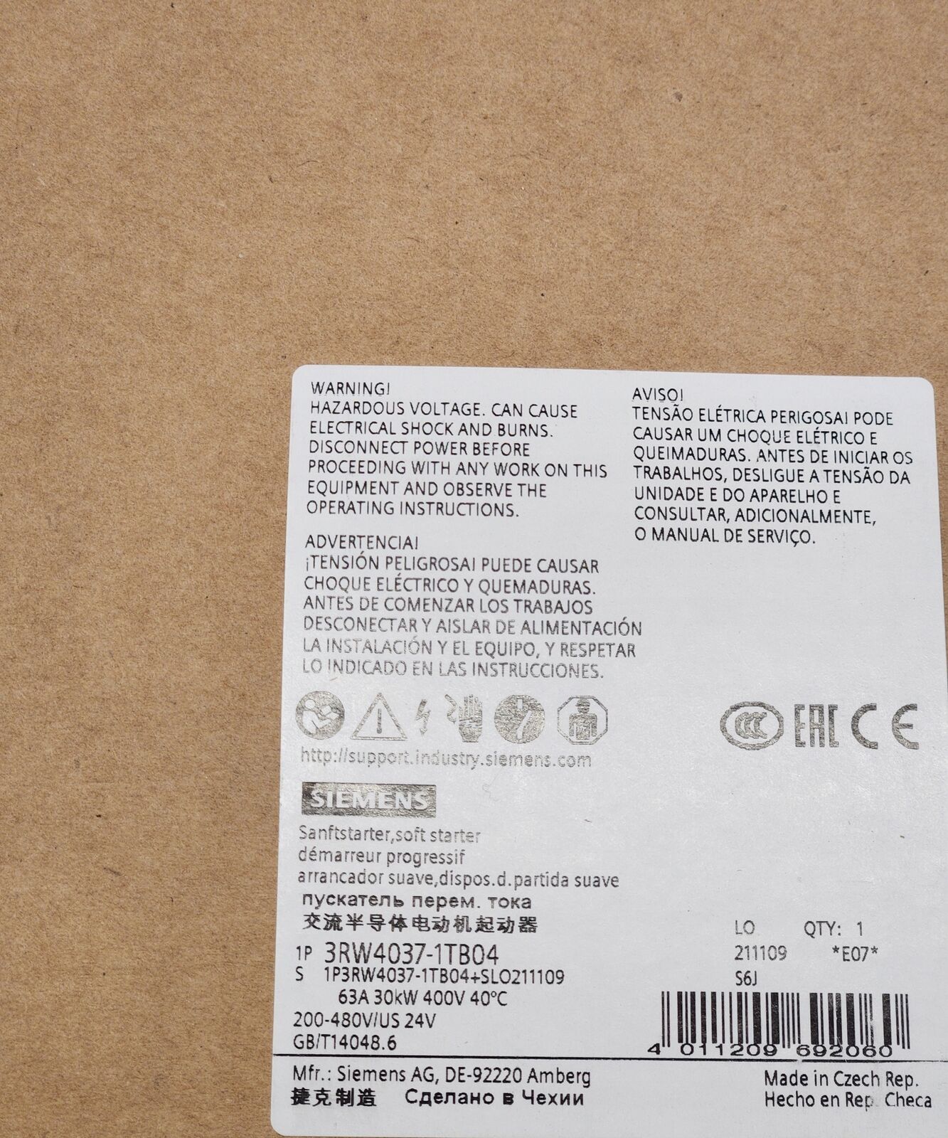 1PC New SIEMENS 3RW4037-1TB04 3RW40371TB04 Soft Starter Expedited Shipping