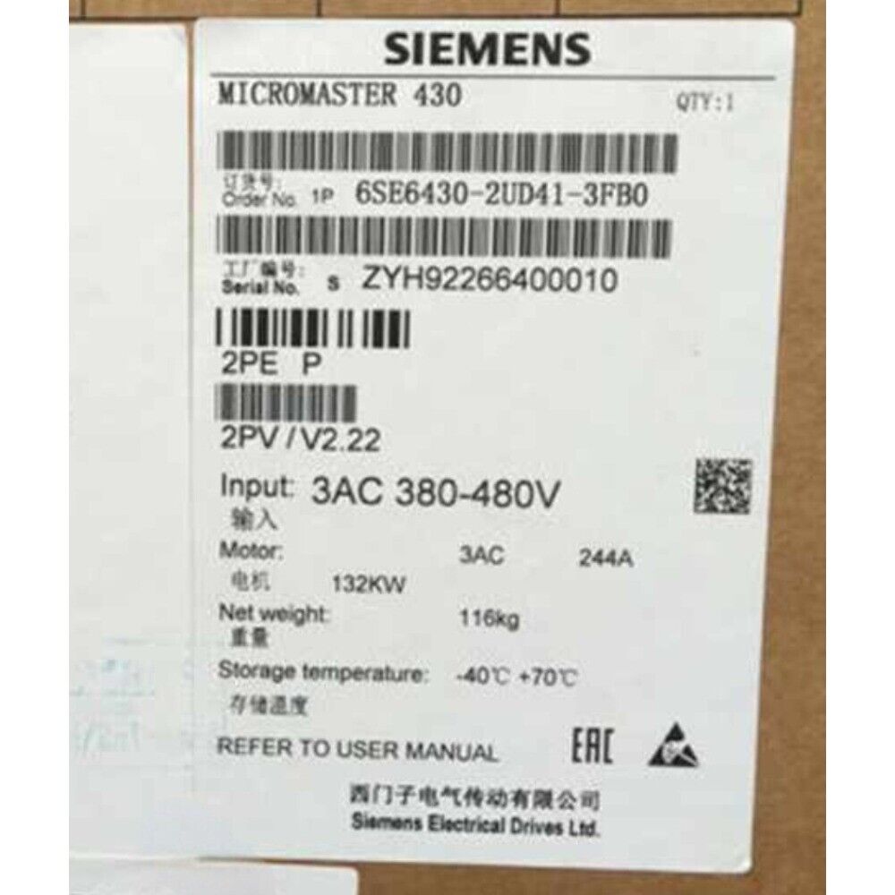 New Siemens 6SE6 430-2UD41-3FB0 6SE6430-2UD41-3FB0 MICROMASTER430 without filter