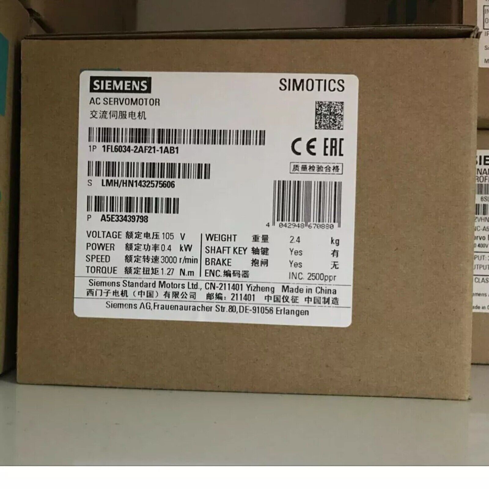 NEW Siemens 1FL6034-2AF21-1AB1 1FL6 034-2AF21-1AB1 SIMOTICS S-1FL6