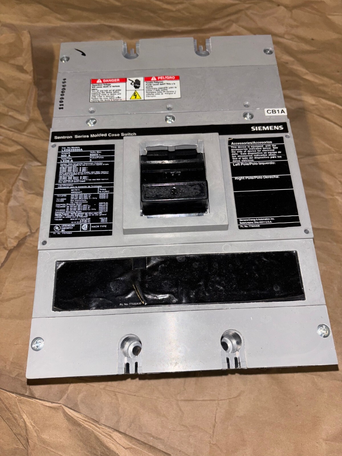 Siemens Sentron Series LXD63S600A 3-Pole Molded Case Switch 600A 600V