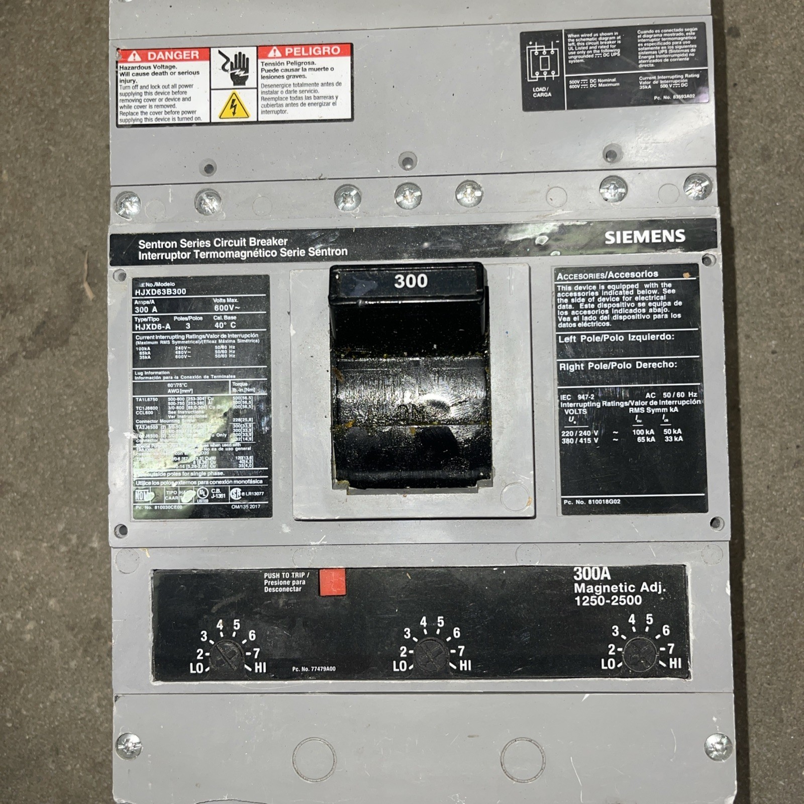 Siemens HJXD63B300  Sentron Circuit Breaker 300A 600VAC 3-Pole HJXD6-A