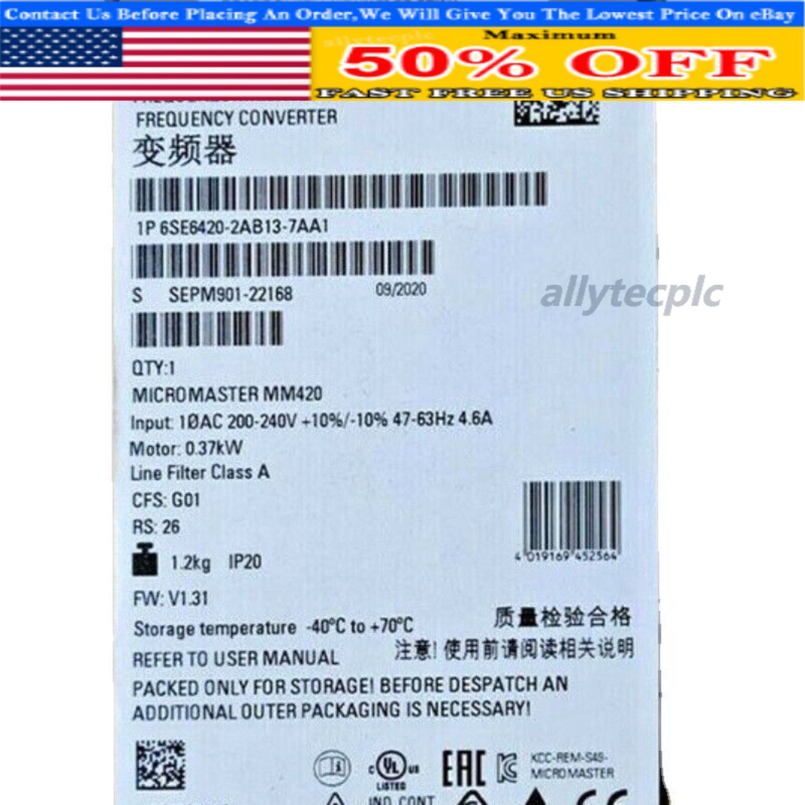 New Siemens 6SE6 420-2AB13-7AA1 6SE6420-2AB13-7AA1 MICROMASTER420 without filter
