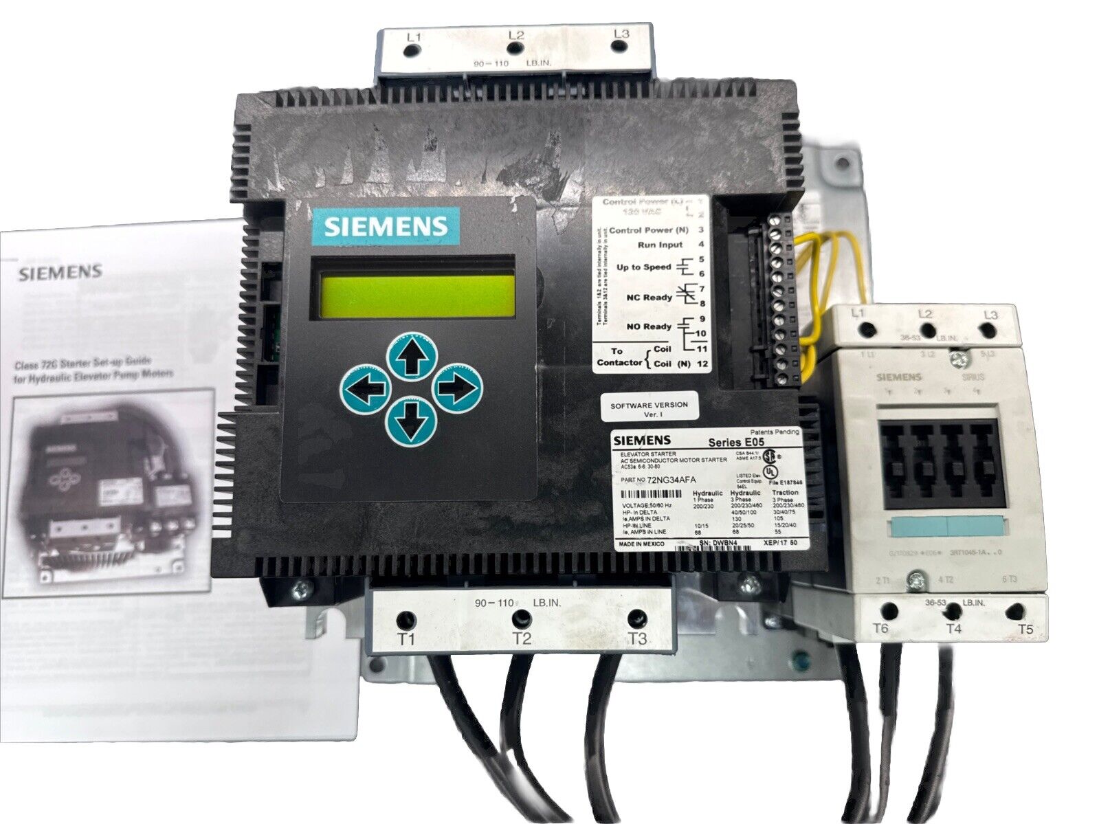 SIEMENS 72NG34AFA Soft Starter Elevator 130A 40Hp 200/230/480V 3 Phase Pole