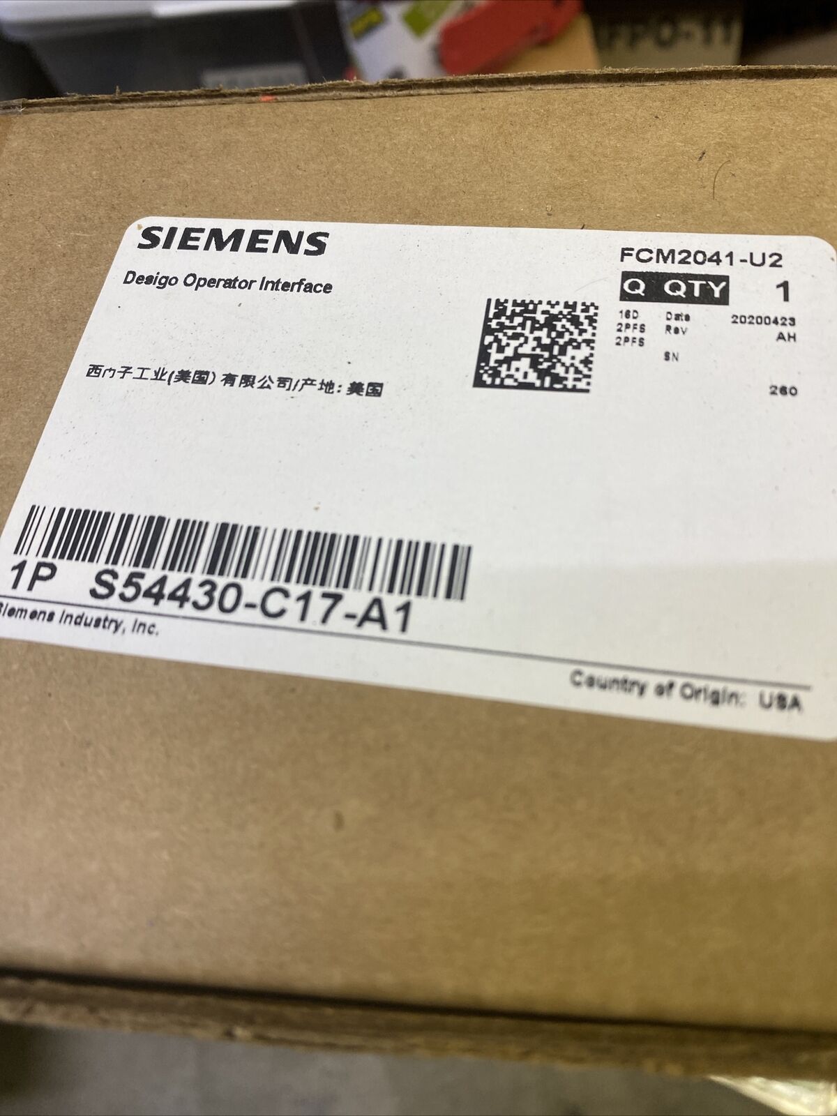 SIEMENS FCM2041-U2 DESIGO OPERATOR INTERFACE S54430-C17-A1 New