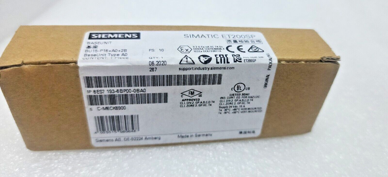 Siemens Simatic ET200SP 6ES7 193-6BP00-0BA0 Baseunit,Unused,Germany_97096