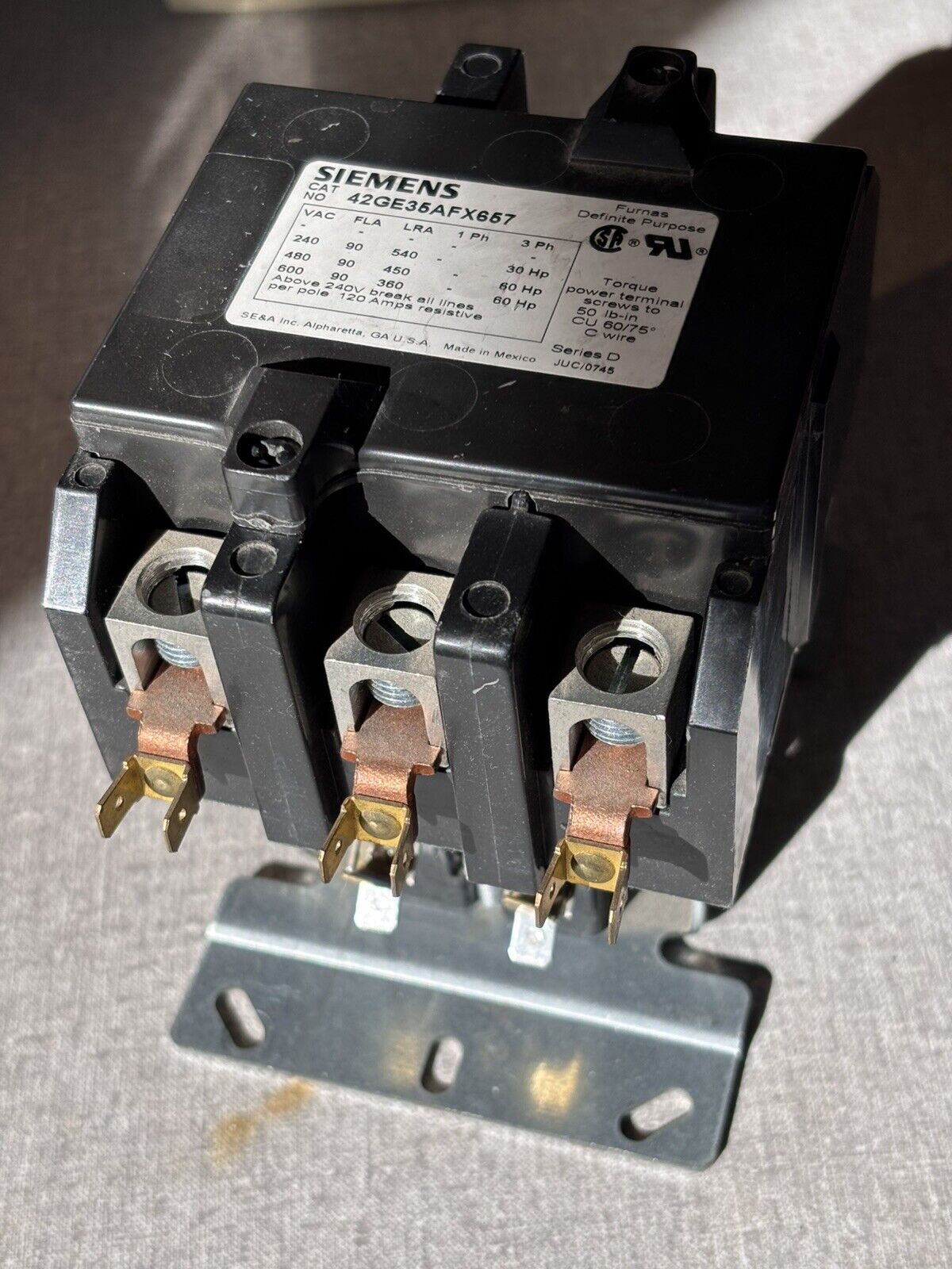 Furnas/Siemens 42GE35AFX657 Magnetic Contactor, 600V, 120Amps, 60HP, 3 Phase