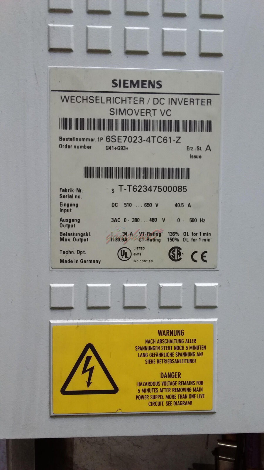 1PC USED SIEMENS INVERTER 6SE7023-4TC61-Z Z=G41+G93 Tested