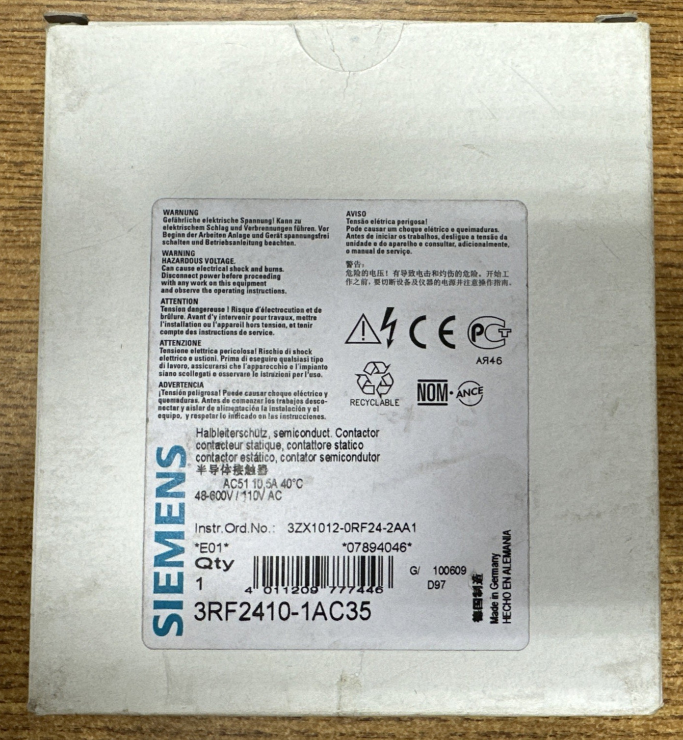 SIEMENS 3RF2410-1AC35 CONTACTOR 48-600V/110VAC 7A **NEW IN BOX**