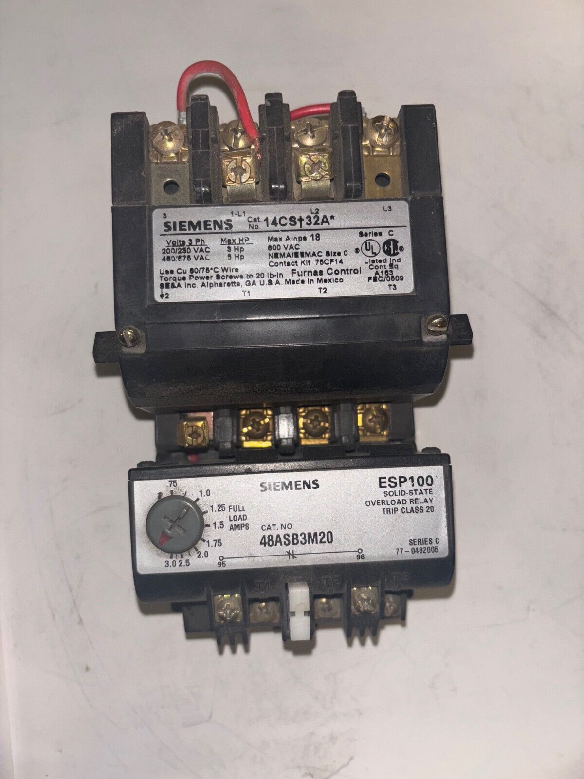 SIEMENS FURNAS ESP100 14CS-32A STARTER WITH 48ASB3M20 OVERLOAD 24V Coil