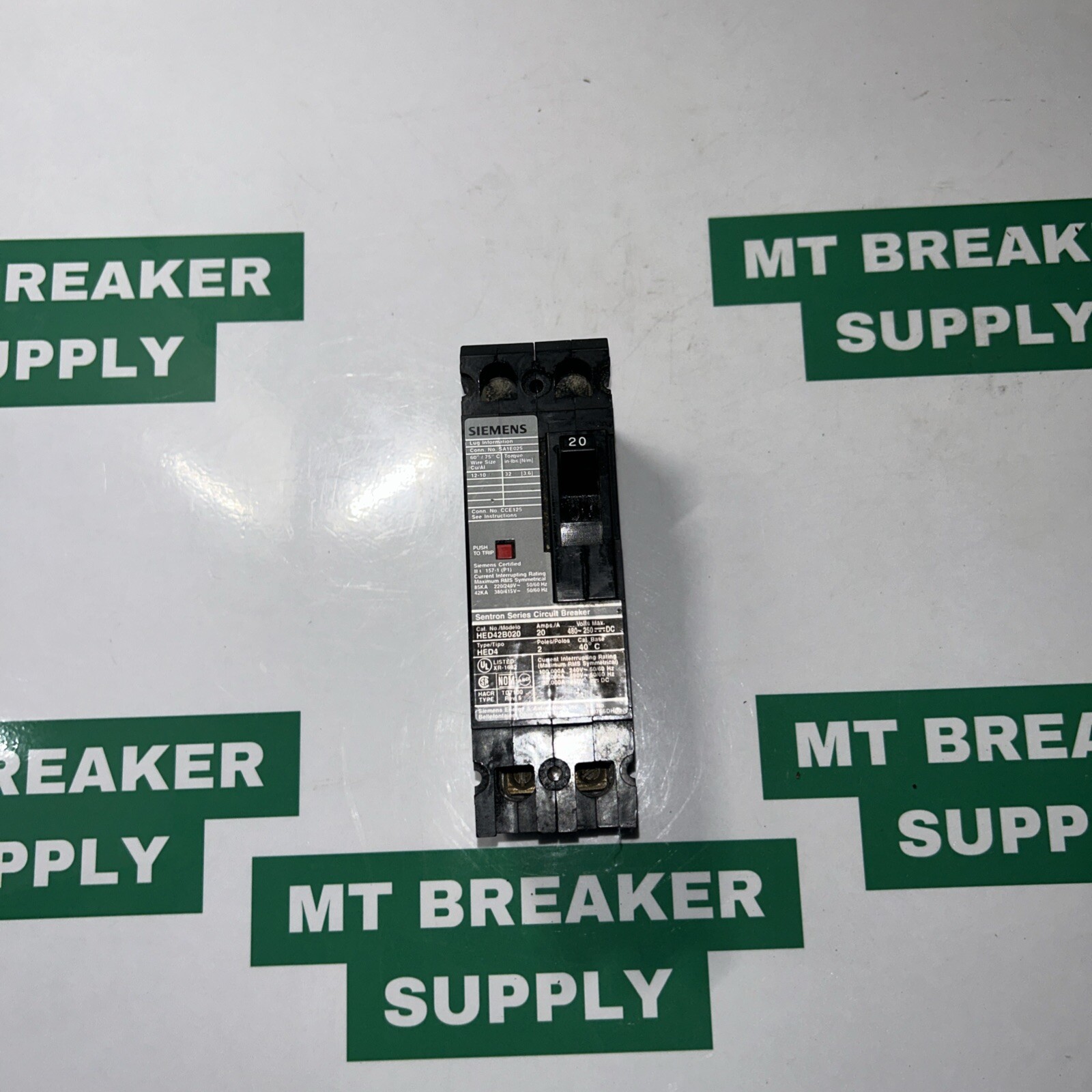 😃 SIEMENS 20 AMP SENTRON SERIES CIRCUIT BREAKER 480 VAC 2 POLE HED42B020