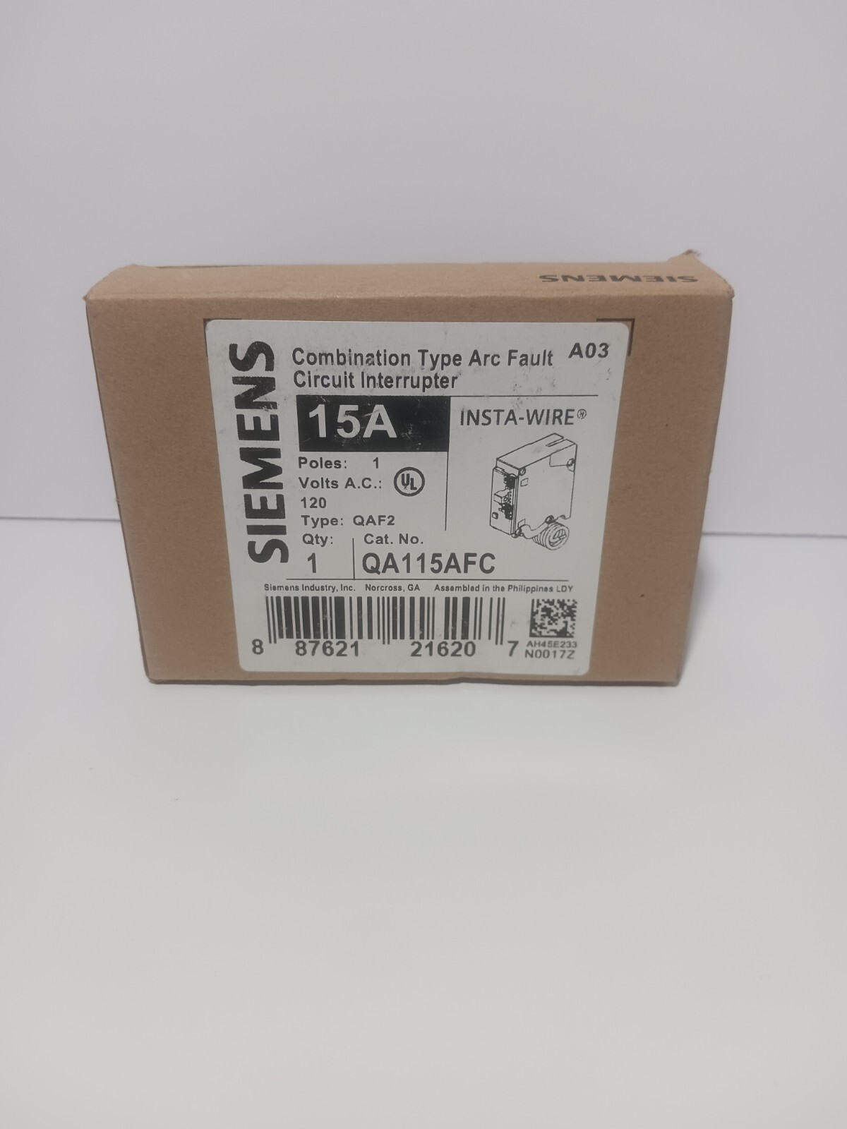 Siemens QA115AFC Arc Fault Combination Circuit Breaker (AFCI)  1-Pole - 15 AMP