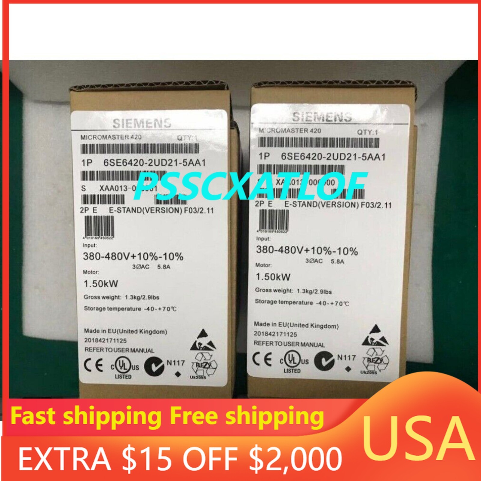 New Siemens 6SE6420-2UD21-5AA1 6SE64202UD215AA1 MICROMASTER420 without filter