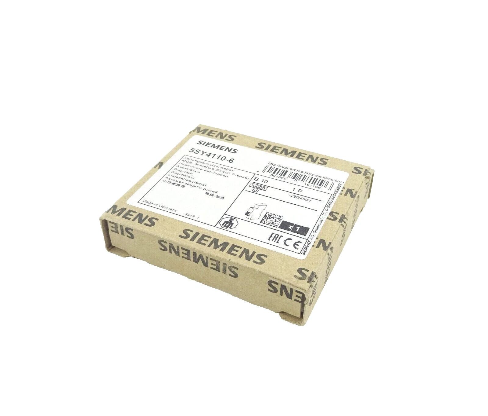 SIEMENS 5SY4110-6 -FS- CIRCUIT BREAKER; B10 1P