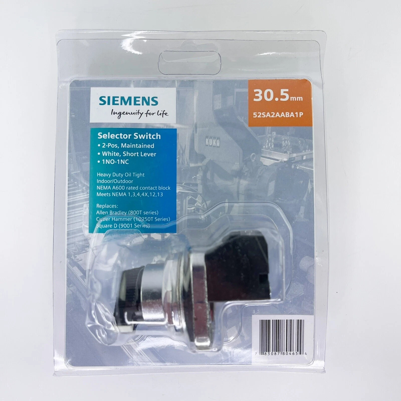 Siemens 52A2AABA1P 30.5mm Selector Switch 2-POS. White Short Lever 1NO-1NC
