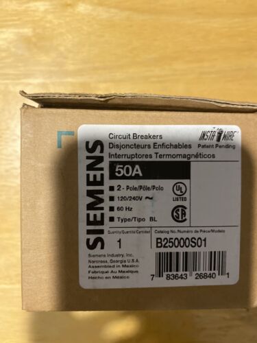 B25000S01 2 Pole 50 Amp Bolt On Shunt Trip Siemens Breaker NEW
