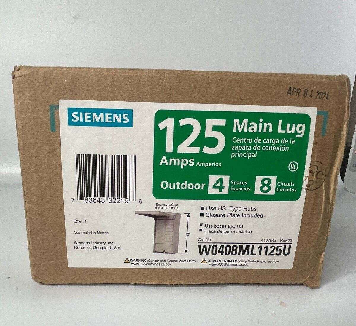 Siemens Outdoor Load Center 125Amp 4-Space 8-Circuit Main Lug Surface Mounting