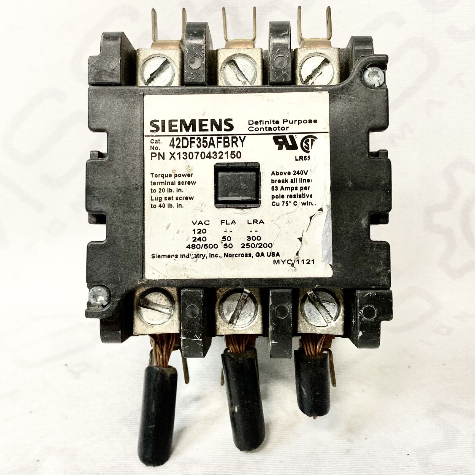 Siemens 42DF35AF BRY Definite Purpose Contactor 3-Pole