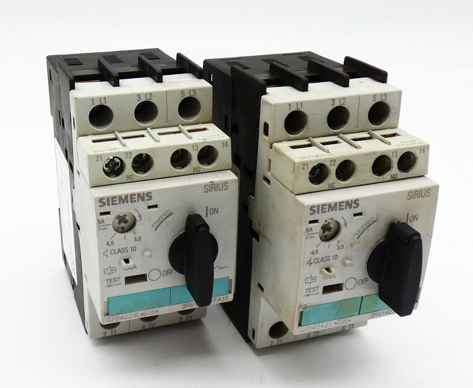 2x Siemens SIRIUS 3RV1421-1FA10 E:05 Circuit Breaker + 3RV1901-1E -used-