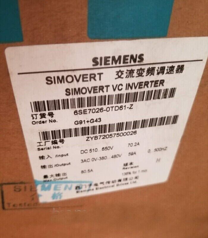 6SE7026-0TD61-Z 1pc New Sealed Siemens SIMOVERT VC CONVERTER 6SE7026-0TD61-Z