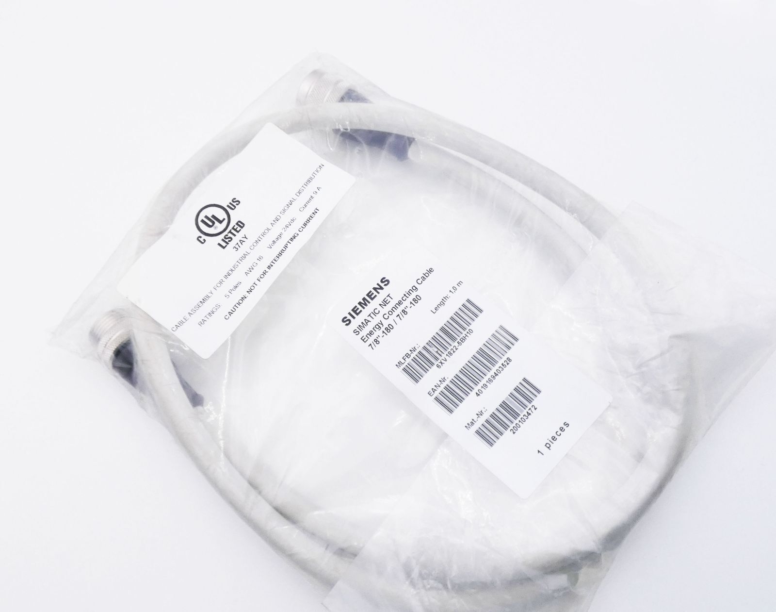 Siemens Simatic NET 6XV1822-5BH10 1m Energy Connecting Cable -Unused-