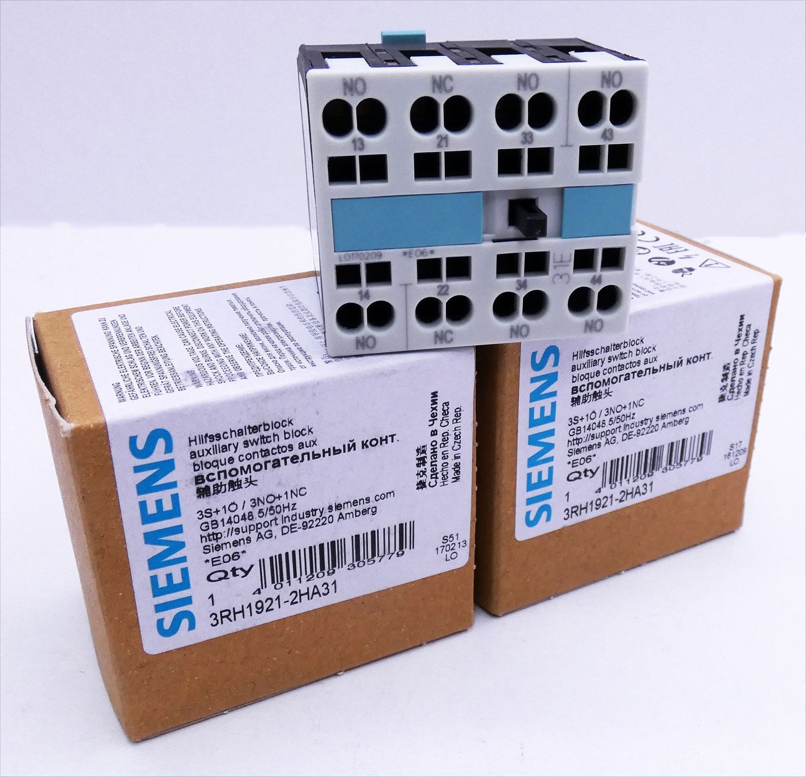 2x Siemens 3RH1921-2HA31 E-Stand: 06 Auxiliary Switch Block -Unused/Original Packaging-