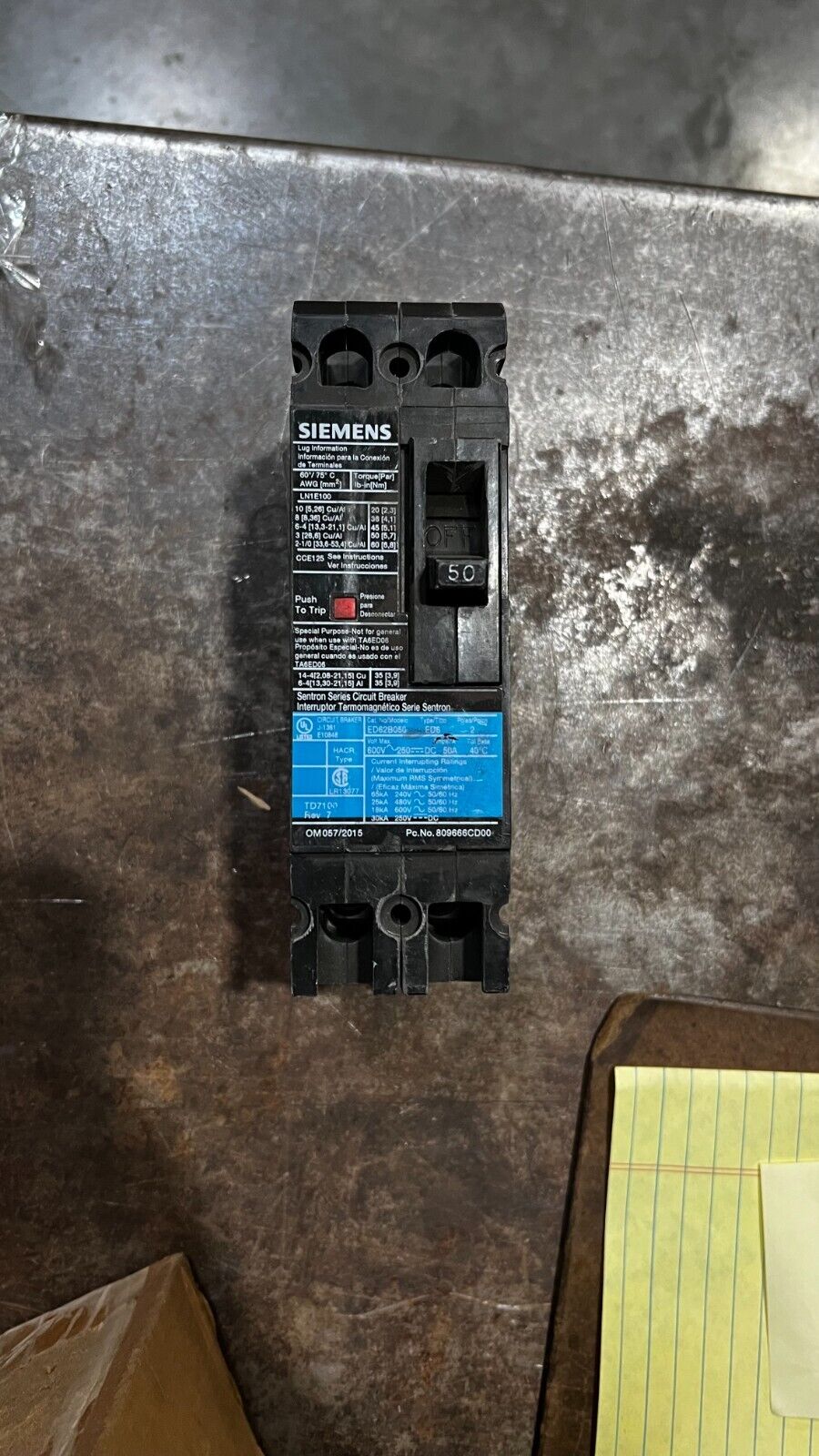 Siemens ED62B050 2P 50A 600V CB Circuit Breakers