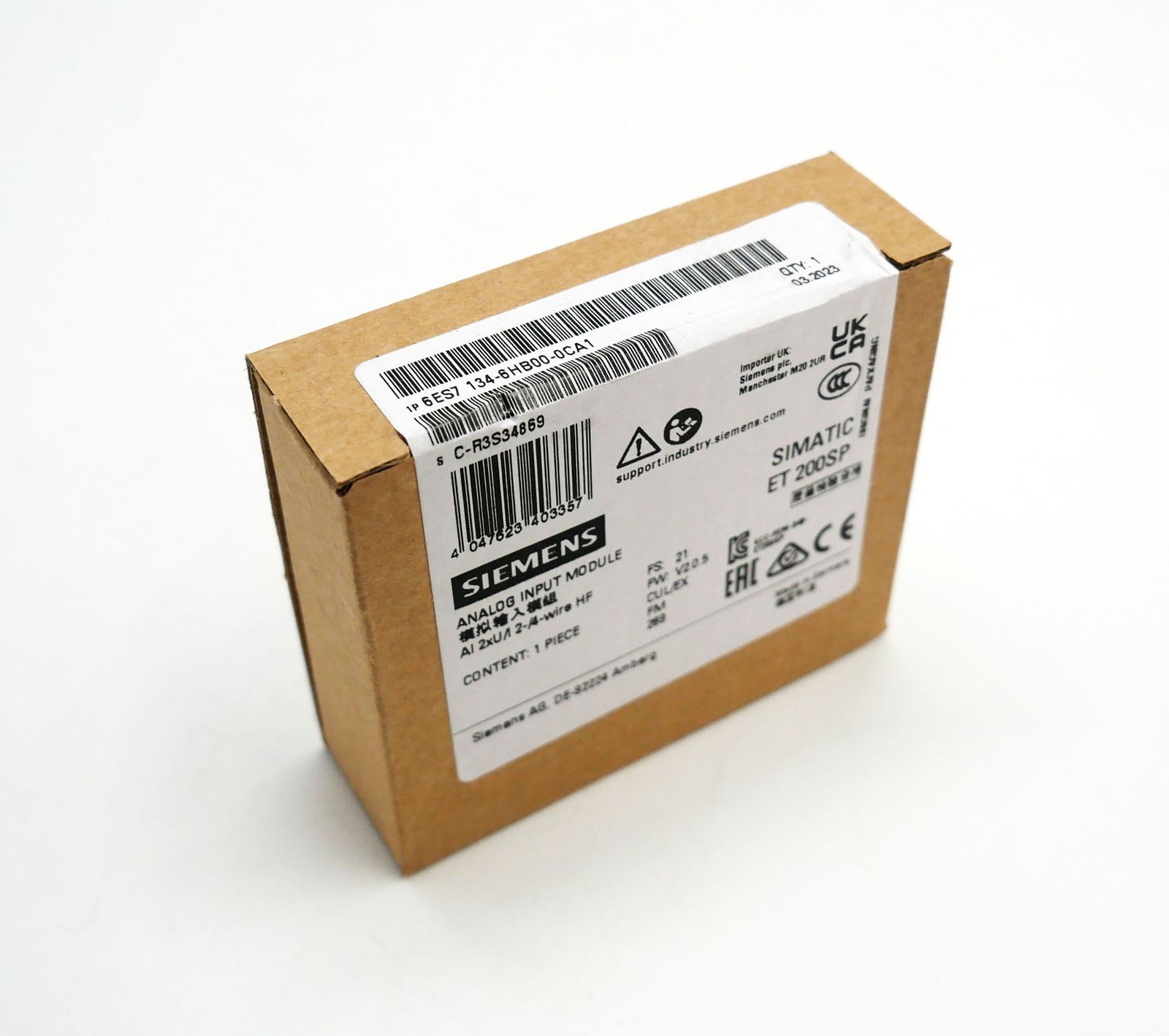 Siemens SIMATIC 6ES7 134-6HB00-0CA1 FS:21 V2.0.5 Analog Input Module -Unused/Original Packaging