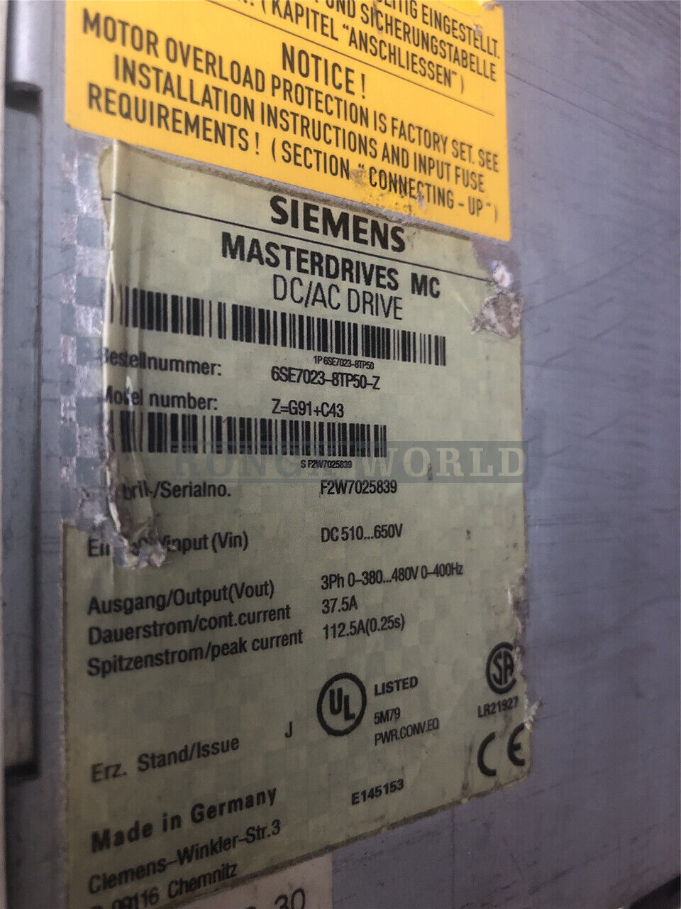 1PCS SIEMENS 6SE7023-8TP50-Z Z=G91+C43 USED