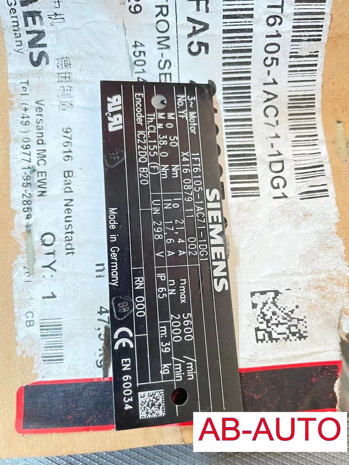 1FT6105-1AC71-1DG1 SIEMENS Servo Motor New in box By DHL