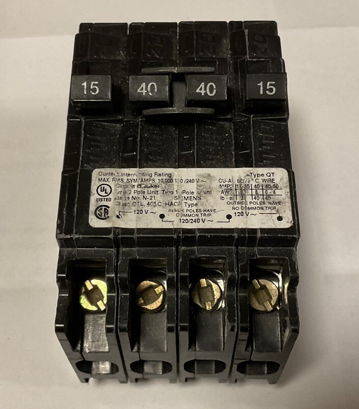 Siemens Q21540CT Quad - 2 Pole 40 Amp (2) 1-pole 15 Amp 120 Volt Circuit Breaker