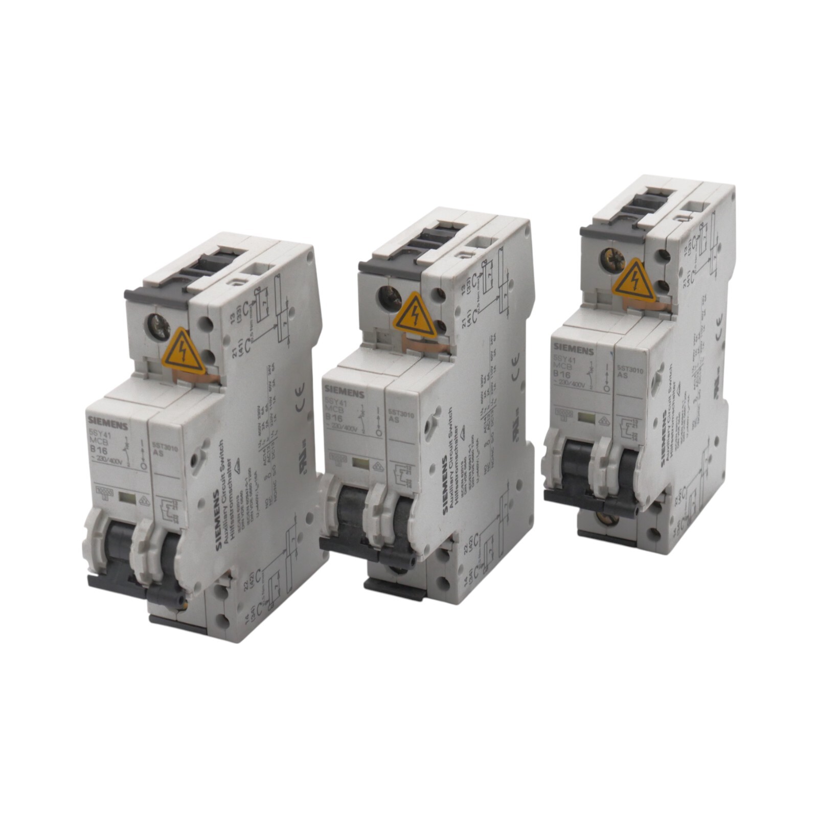 3x Siemens 5SY41 MCB B16 5SY4116-6 Circuit Breaker + 5ST3010AS -used-