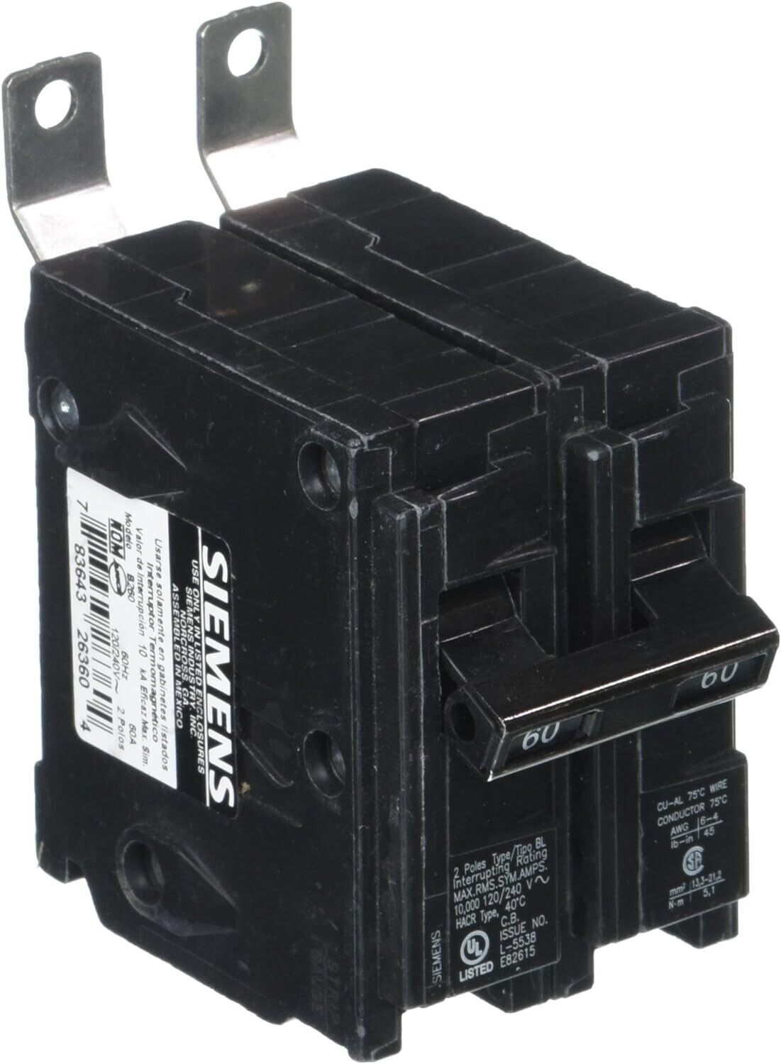Siemens B260 60 Amp, 240 Volt, 2 Pole, Circuit Breaker - NEW-S