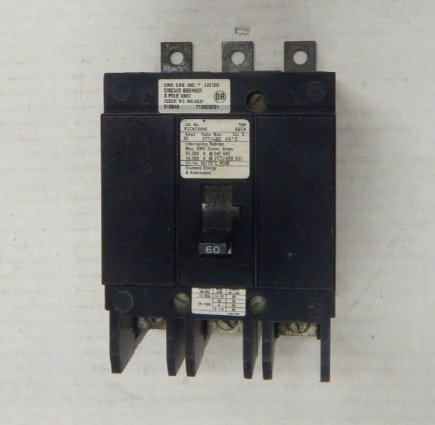 Siemens BQCH3B060 Bolt-On Circuit Breaker 3 Pole 60 Amp 480v 14k Used