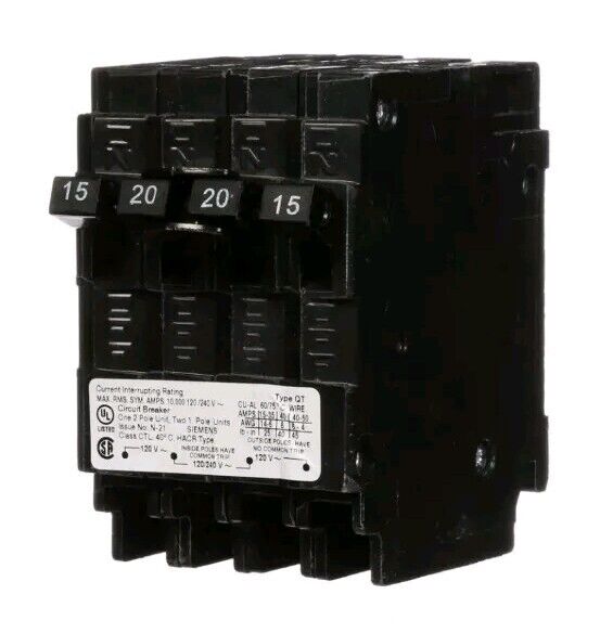 Siemens Q21520CT 4 Pole Circuit Breaker 15A and 20A 120V / 240V, Model Q21520CT