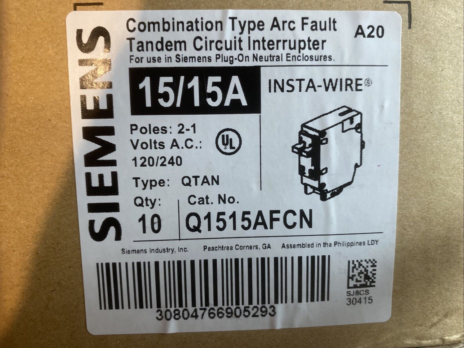 10 PACK SIEMENS Q1515AFC ARC FAULT TANDEM CIRCUIT BREAKERS NEW (SHIP SAME DAY)