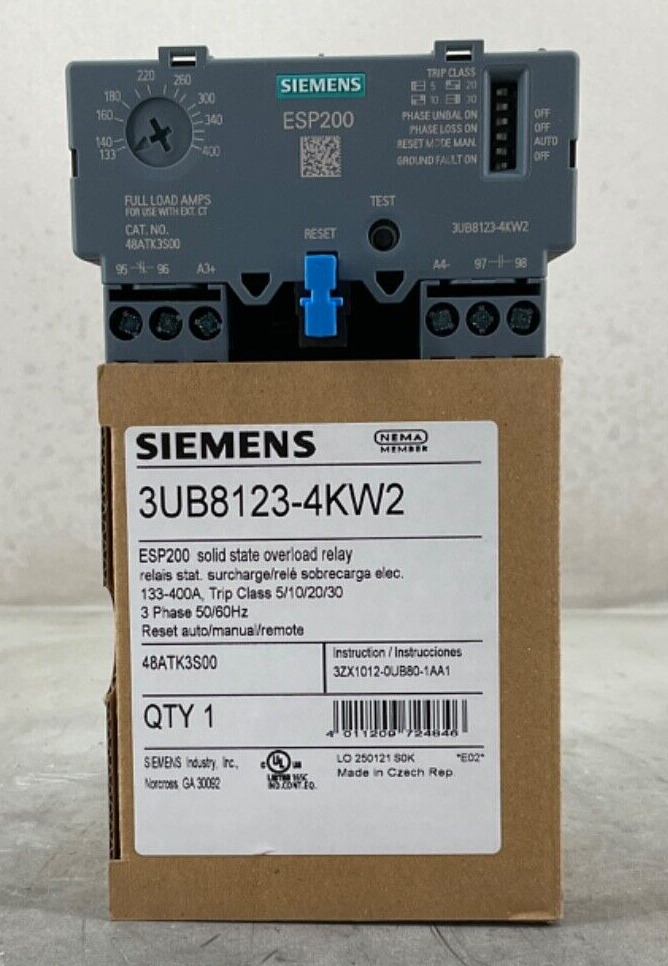 NEW SIEMENS 3UB81234KW2 OVERLOAD RELAY 133-400A 3PH ESP200 1NC/1NO AUTO/MANUAL