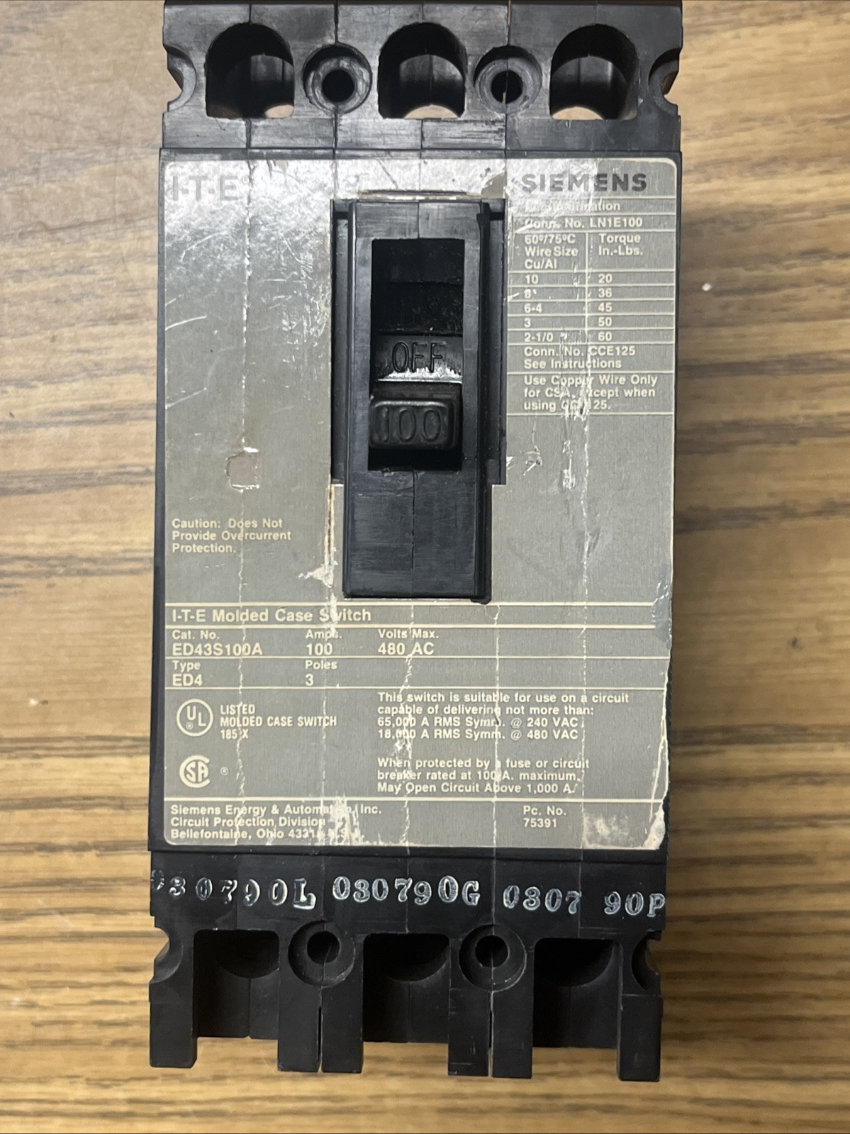 Siemens ED43S100A Molded Case Circuit Breaker