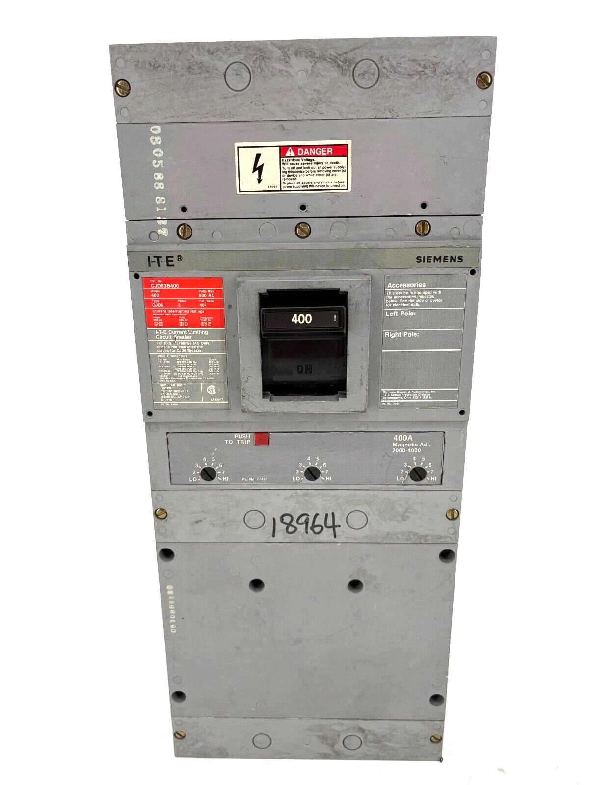 Siemens ITE CJD63B400 Circuit Breaker 400A 600VAC 3P - minor damage