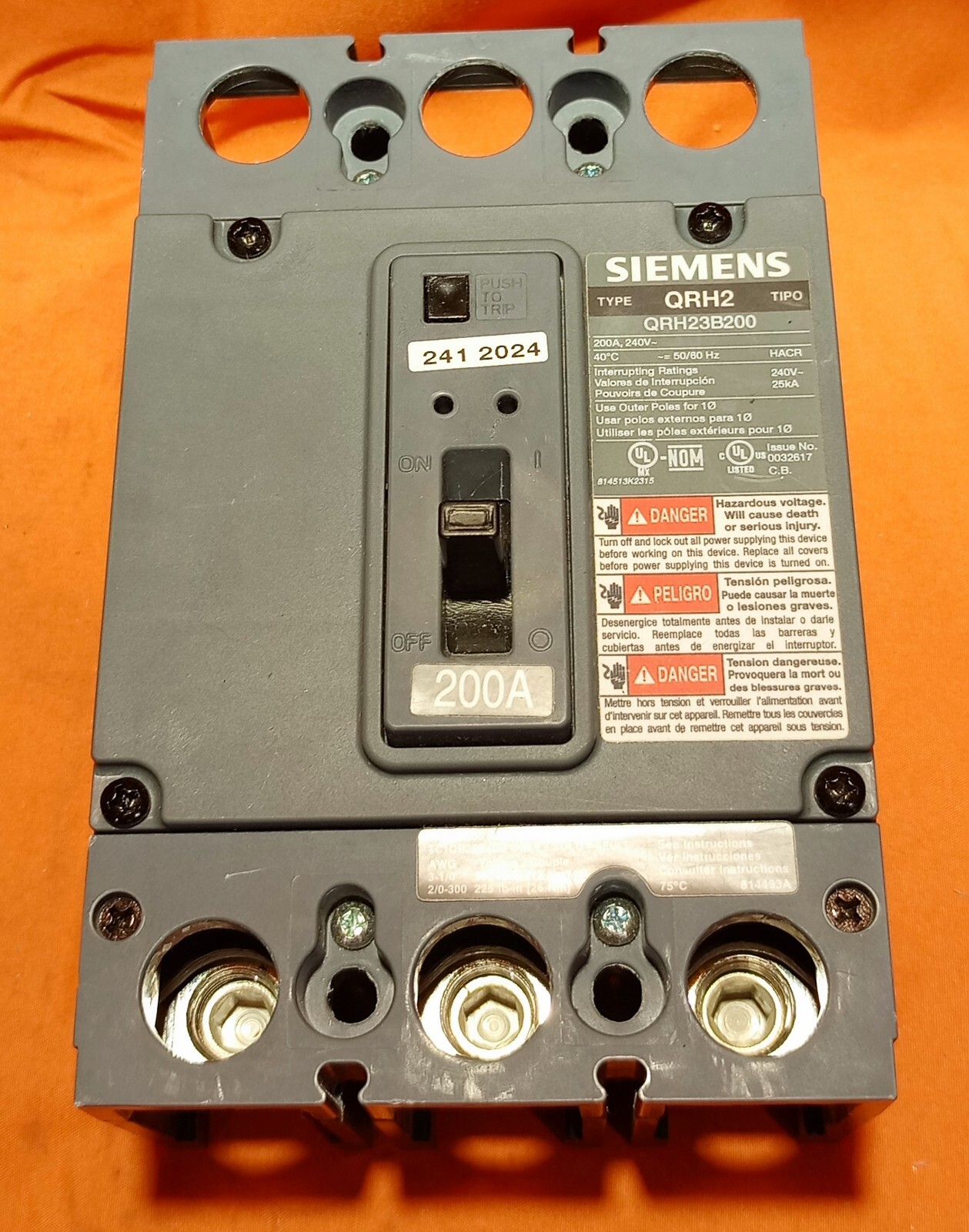 Siemens QRH23B200 200 A 24ov Circuit Breaker