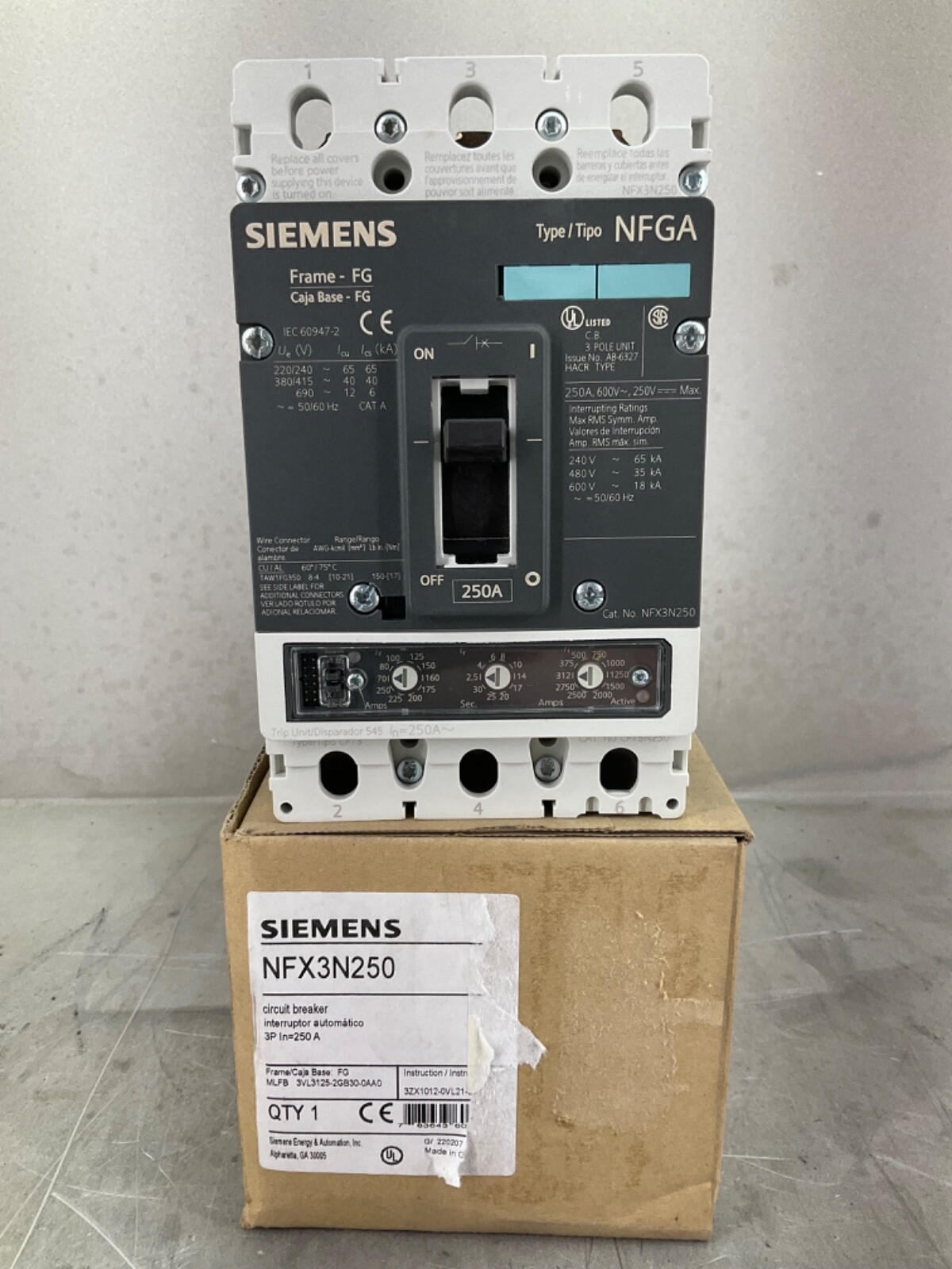 NEW SIEMENS NFX3N250 CIRCUIT BREAKER 250 A 3P 240V CRACKED FREE SHIPPING