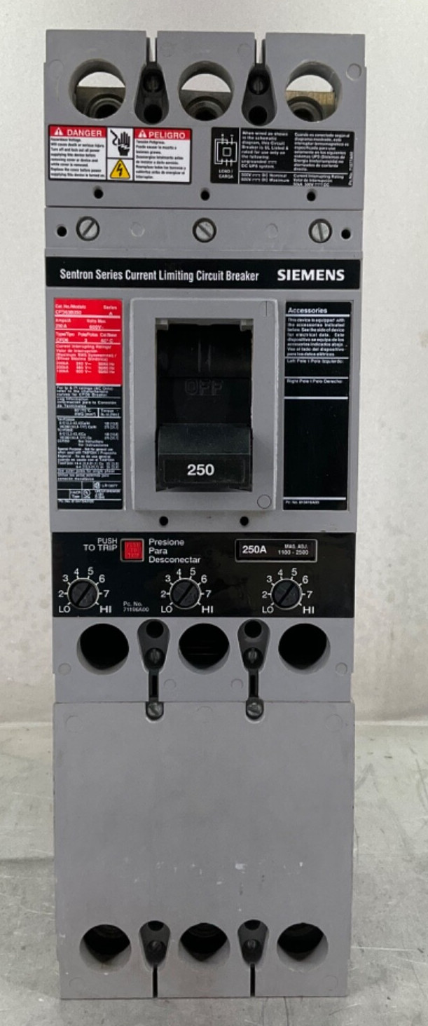 SIEMENS CFD63B250 CIRCUIT BREAKER 250 A 3P 600V