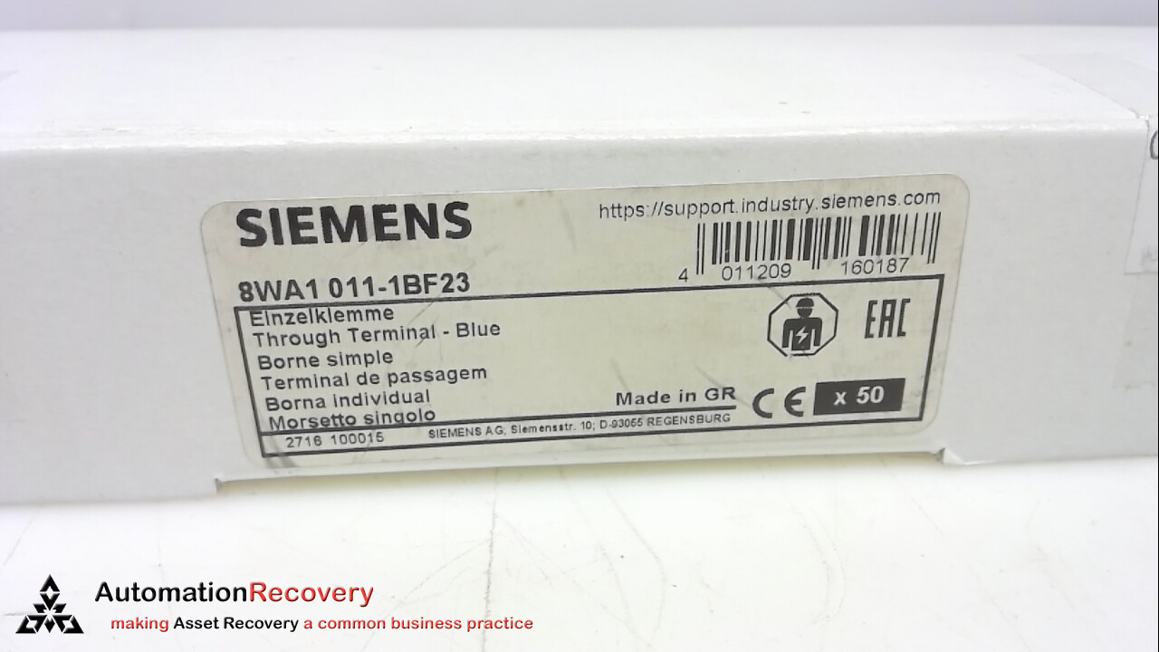 SIEMENS 8WA1011-1BF23, SENTRON THROUGH-TYPE BLUE TERMINAL BLOCK, SEE DES #315823