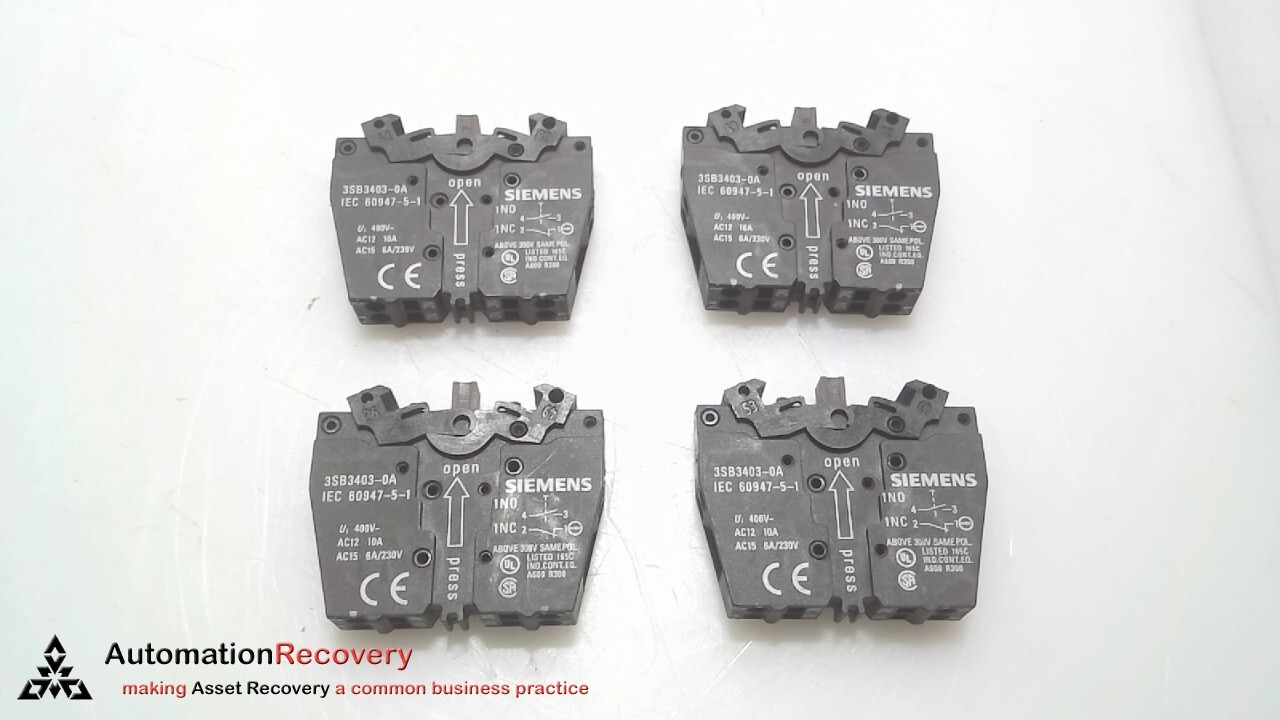 SIEMENS 3SB3403-0A, CONTACT BLOCK W/ 2 CONTACTS, SEE DESC #298819