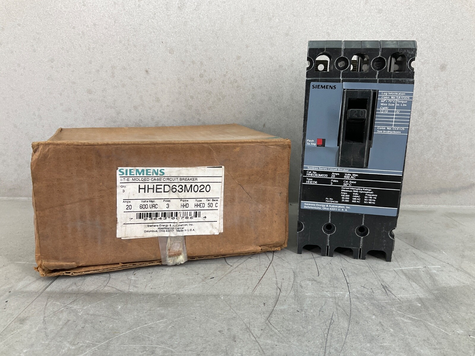NEW SIEMENS HHED63M020 CIRCUIT BREAKER 20 A 3P 600V FREE 2-DAY SHIPPING