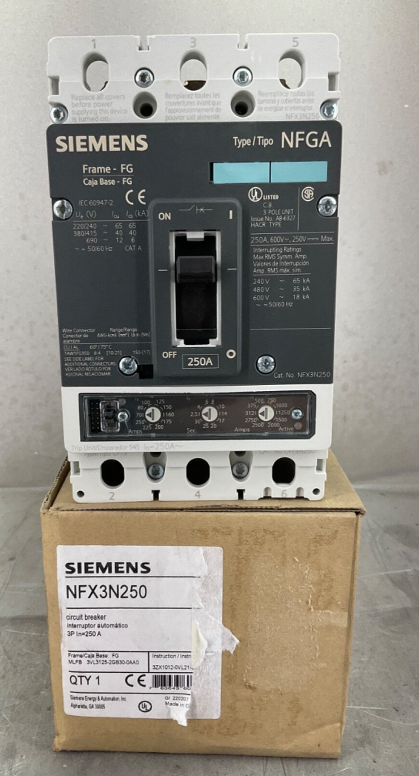 NEW SIEMENS NFX3N250 CIRCUIT BREAKER 250 A 3P 240V CRACKED FREE SHIPPING