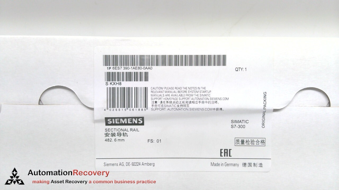 SIEMENS 6ES7390-1AE80-0AA0, SIMATIC S7-300 MOUNTING RAIL, NEW #320542