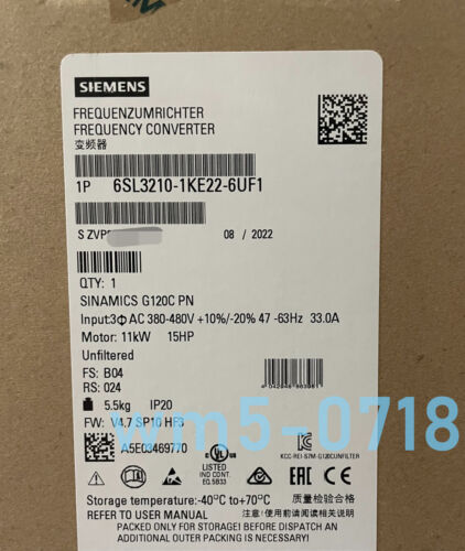 1PC Brand New SIEMENS 6SL3210-1KE22-6UF1 G120C Drive Converter 33.3A 11kW 15Hp