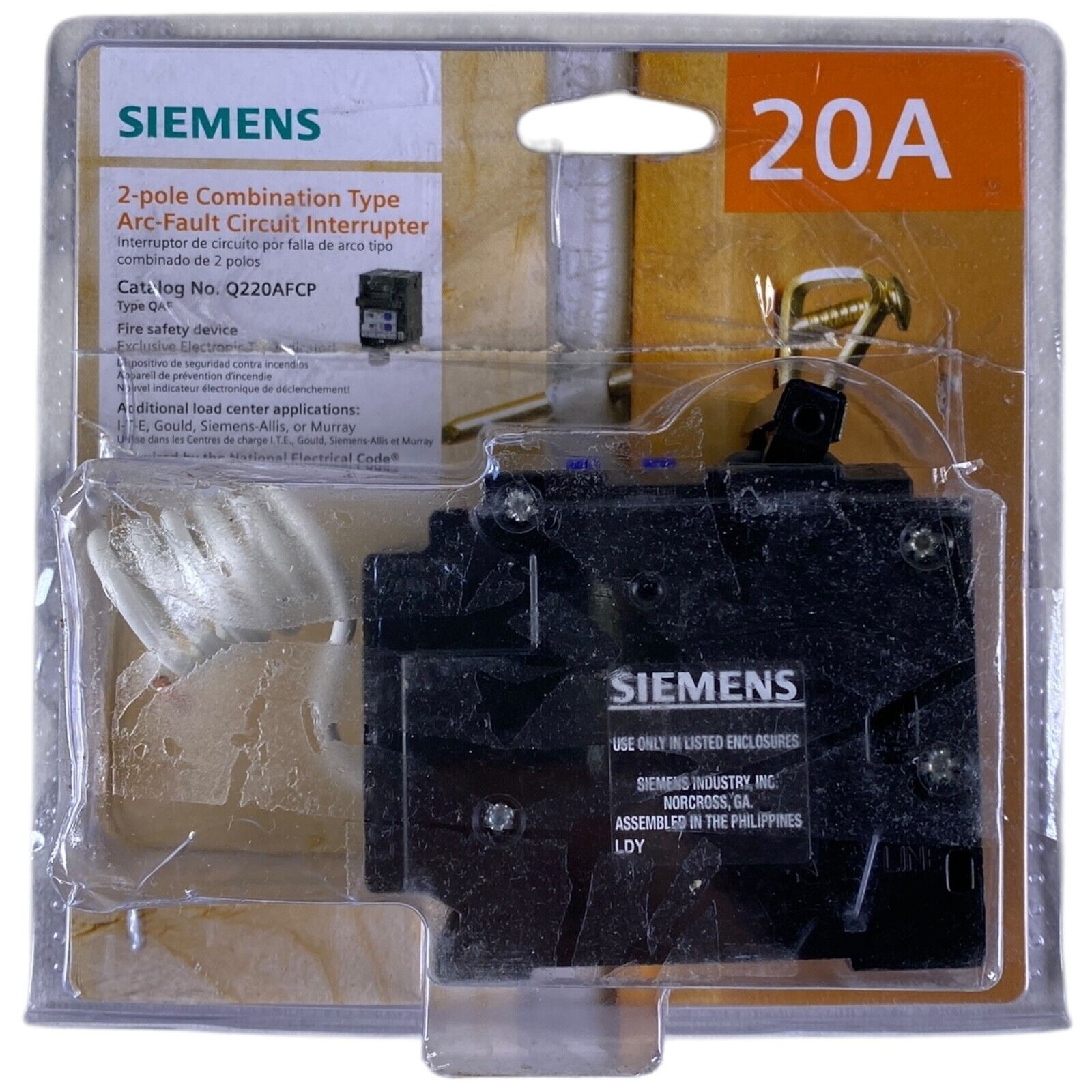 SIEMENS Type QAF 20 Amp Double-Pole Combination AFCI Circuit Breaker Q220AFCP