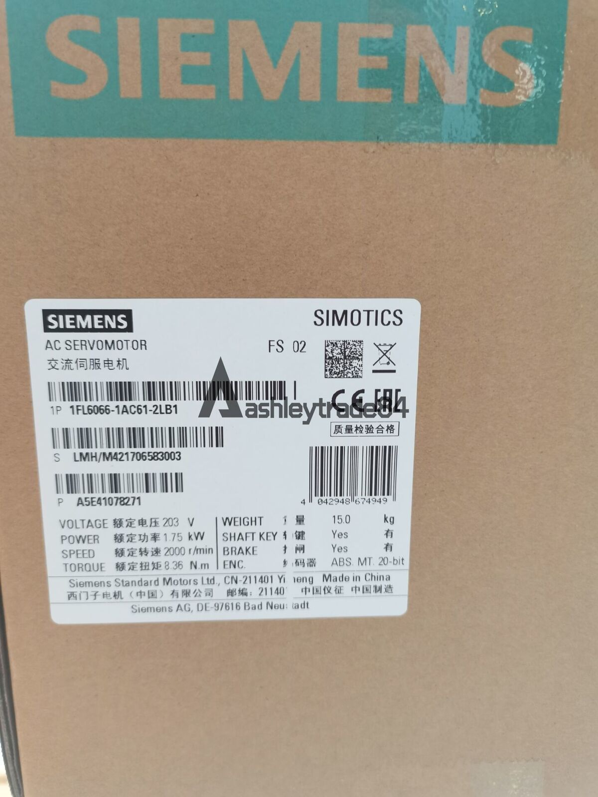 ONE NEW SIEMENS Servo Motor 1FL6066-1AC61-2LB1